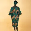 Dress African Dashiki Dresses for Women Ruffles Sleeve Print Skirt with Turban Headwrap Ankara Style Ladies Party Vestidos A2025002