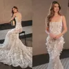 Fancy Spaghetti Stems Mermaid Wedding Dresses See Through Backless Bridal Gowns 3D-Floral Appliciques Illusion Sweep Train Robe Brud Dress