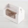 Vitt kort pappersmuffinslådor kakor förpackningslådor med handtag Clear Window Muffin Box SN4446