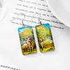 Dangle Earrings Women Resin Earring Charm Geometric Rectangle Fashion Coconut Tree Boat Painting Girls Jewelry Gift