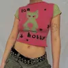 T-shirt da donna Estate Y2k Millennium Style Girl Meow Star People Stampa T-shirt a maniche corte con colori a contrasto Kawaii Cute Pink Tops