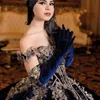 Navy Blue Shiny Quinceanera Dresses Beads Gold Applique Lace Bow With Cape Sweet 16 Birthday Party Ball Gowns vestidos de 15