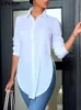 VONDA Women White Blouse Fashion Shirts Elegant Asymmetrical Tops Casual Long Sleeve Tunic Solid Color Elegant Blusas 240109