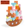 Baby Animal Wooden Toys Balans Gra Montessori Drewno Stacking Bluk Building Tetra Tetris Tower 24 PCS Toy dla dzieci 240110