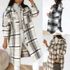 Casacos femininos moda xadrez casaco de lã manga longa xadrez botão de impressão frente aberta longo cardigan outerwear 240109