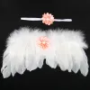 Aile de plumes faite à la main pour nouveau-né, ensemble de photos avec bandeau de fleurs, costume de Cosplay pour nourrissons, accessoires de photographie, ailes d'ange pour nourrissons BJ