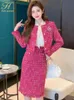 H Han Queen Autumn Winner Tweed Suit Women's Single-Breasted Jacket Short Pencil kjolar Casual Party Office 2 Pieces Set 240109