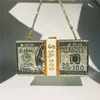 Creative Fashion Money Clutch Rhinestone Purse 10000 dollar Stack påsar med kontant kväll handväskor axel bröllop middag väska 240109