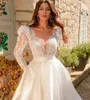 White Wedding Dresses Ivory Bridal Gowns A Line Floor-Length Applique Custom Zipper Lace Up Plus Size New Sweetheart Satin Beaded Long Sleeve Button