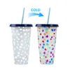 Reusable Full Heart Tumbler Funny Color Changing Cold Cups Heart Print Cup Plastic Tumbler With Straw And Lid Plastic Cup 24OZ Colle Party Favor 7 Colors