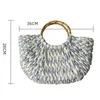 Totes 2023 Summer New Bamboo Handle Blue White Grass Woven Bag Round Dou Beach Handheld Women's Shoulder bagcatlin_fashion_bags