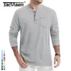 TACVASEN Qualität Baumwolle Henley T-shirts Herren Henry Neck Langarm Shirts Frühling Herbst Casual Pullover Tops Männlich T 240110