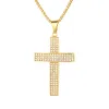 Hip Hop glacé Bling croix pendentif colliers mâle couleur dorée 14k or jaune collier chrétien pour hommes bijoux