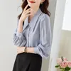 Blusas femininas chiffon camisas sólidas soltas vintage gola virada para baixo roupas primavera/verão moda mangas compridas topos ycmyunyan