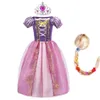 Flickor Rapunzel Costume Kids Summer Tangled Fancy Cosplay Princess Dress Children Birthday Carnival Halloween Party Clothes 28T 240109