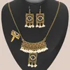 Necklace Earrings Set Retro Bronze Bohemian Style Green Crystal Jewelry For African Wedding Fashion Pearl Tassel Earring Ring