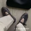Cowhide rivet flat buckle with low cut shallow cut round head soft and comfortable Mary Jane flat sole single shoe ballet sho