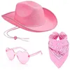 Baskar stor randen cowgirl hatt för kvinnlig västra topp jazz-hatt glasögon halsdukar Bachelorette Party Costume Women Accessories