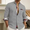 Camisas casuais masculinas 2024 botão camisa rosa branco manga comprida lapela férias diárias bolso confortável top plus size S-6XL