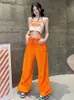 Pantalons Femme Capris Y2K femmes Streetwear Cargo pantalon mode coréenne Orange Baggy pantalon droit décontracté solide jambes larges poches Joggers pantalon L240110