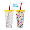 Gobelet réutilisable en forme de cœur - Gobelets froids à couleur changeante - Gobelet en plastique avec paille et couvercle - 24 oz - Cadeau de fête - 7 couleurs