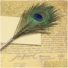 Ballpoint Pens Wholesale Feather Pen Color Ink Stationery Peacock Feathers Shape For Individuality Student Christmas Birthday Gift 1 Dhgoz