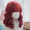 Difei Roman Kıvırcık Sentetik Lolita Saç Patlama Kırmızı Altın Anime Wig Oberl Kadın Parti Cosplay 240110