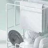 Support de chiffons en fer de rangement de cuisine avec plateau de vidange, étagère de support de brosse à savon en tissu de nettoyage d'éponge