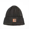 Washed old striped tooling leather label dome brimless thermal hat men's and women's damp cold hat knitted wool hat