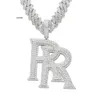 Designer smycken mode heta säljer hiphop halsband s925 vvs moissanite rap halsband dubbel r stor initial brev mässing fin smycken anpassad rr hänge