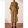 Basic Casual Dresses Women Dress 2023 Plaid Stand Collar Lantern Sleeve Irregular Long Dress YQ240110