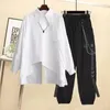 Damesbroek Lente Herfst 2-delig pak Set Harajuku Los lint Chian Witte blouse Cargo Unisex Streetwear