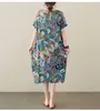 2024 sukienki podasualne National Wind 2024 Summer Retro Femininity Over-the-Kleee Średnia długość bawełniana sukienka Kobieta
