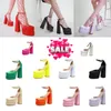 Heta sexiga varumärken kvinnors skor tjock hög hälplattform patent läder pumpar fest vin röd svart rosa stor storlek