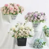 Decorative Flowers Real Touch Silk Rose Peony Fake Artificial Bouquet Plants Flower Ball Wedding Mariage Home Garden Party Decoration Favor