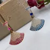 Pendant Necklaces Fashion Exquisite Women Lady Necklace Inlay Blue Pink Zircon Skirt Fan Shaped Plated Gold Color Clavicle Chain