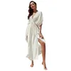 Maillots de bain pour femmes Beach Cover Ups Femmes Blanc Mousseline Kimono Flare Manches Auto Ceinture Volants Wrap Robes Maillot De Bain Cape Élégant Paréo Baignade