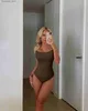 Waist Tummy Shaper Seamless Thong Shapewear Bodysuits Women's Slimming Tummy Control Bodysuit Ribbed Sleeveless Adjustable Spaghetti Strip Tops Q240110