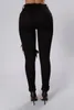 Jeans svart rippade jeans för kvinnor denim blyertsbyxor byxor med hög midja stretch skinny jeans trasiga jegings mamma jeans 2020