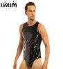 Látex Catsuit Homens Babydoll Body Lingerie Wetlook PVC Couro Tanga Bodysuit Zipper Voltar Macacão Geral Homme Sexy Clubwear L1204880