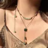Halsband original handgjorda vintage naturliga stengröna aventurin pärlor kvinnor stapla halsband vävt rep etnisk stil lyxsmycken