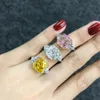 Oevas 925 Sterling Silver Wedding Ring For Women Luxury 10*10mm Yellow Pink White Zircon Gemstone Rings Fine Jewelry Wholesale 240109