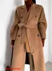 Maxmaras Women's Wrap Coat Camel Hair Coats Camel Fleece Double Sided Coat Women's Woolen Medium Long High Grade Feeling 2024 Autumn/Winter New Trend PI22A0846 RJ2J