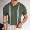Męskie koszulki Vintage Polo Shirt Men Men Stripe Patchwork Knitting Casual Lapel Pullover Summer Fashion Men krótkie rękawie Slim Shirtl240110