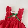 Autumn Winter Girl Baby Ruffle Collar Puff Sleeve Knit Bottoming Shirt Children Embroidery Christmas Small Bell Cotton Dresses 240109