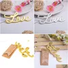 Partybevorzugung 300 teile / los Ankunft Antikes Gold Liebe Design Flaschenöffner mit Sackleinenbeutel Dusche Geschenk Gefälligkeiten Personalisierte Souvenirs Drop Dhkb7