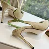 Designer Dress Shoes Point Toe Stiletto High Heels Sandal Party Shoes Top Mirror Quality Ankle-Wrap Luxury Mules Slips On Fabric