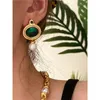 Stud Earrings Brass Retro Green Stone Shell Pearl Women Jewelry Punk Party T Show Gown Runway Trendy Korean Japan Style INS