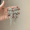 Dangle Earrings Delicate Korean Trend Feather Leaves Shape Tassel Aesthetic Unique Sparkling Rhinestones Leaf Earring For Women Jewelry