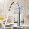 Küchenarmaturen, moderner Wasserhahn aus poliertem Chrom, Doppelgriff-Wasserreiniger, 360-Grad-Schwenkgefäß, Waschbecken-Mischbatterie